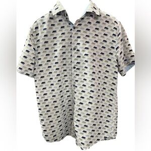 Men's White and Blue Patterned Shirt Suslo Couture